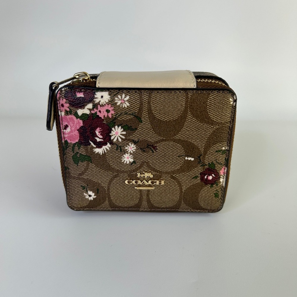 Coach Boxed Large Jewelry Box Brown Floral Signature Canvas Excellent
